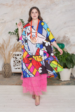Комплект (платье-туника с кулоном и подъюбник) DRK B1333RD Платье выполнено из трикотажной ткани, подъюбник - из сетки (фатина).