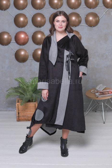 Пальто DRK B3795BK Отделка - ленты с буквенным принтом, люверсы, бархатный накат.