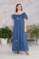 Платье CNG 1604BL Платье выполнено из тонкой джинсовой ткани. Отделка - аппликация с буквенным принтом, необработанные края.