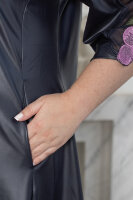 Платье из экокожи MY 23446BL Отделка - стразы, на рукавах - цветная вышивка.