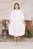 Платье-рубашка DP 70009WH Изделие выполнено из штапеля, отделка - декоративная тесьма, разноуровневые накладные карманы.