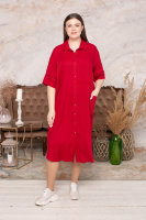 Платье-рубашка DP 70009RD Изделие выполнено из штапеля, отделка - декоративная тесьма, разноуровневые накладные карманы.