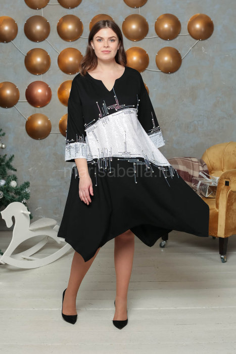 Платье-туника DRK 8638BK Отделка платья - ткань с пайетками, стразы и бусины,