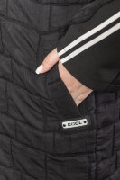 Пальто с капюшоном (осень-весна) MY 23435BK Двухслойная рельефная стёганая ткань, в капюшоне подкладка из плащёвки, кулиска - понизу, в капюшоне и на рукавах. Отделка - буквенный принт, аппликация из плащёвки.  