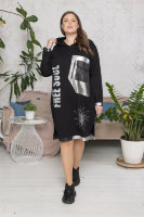 Платье с капюшоном BNE 1035BK Мягкая трикотажная ткань двунитка, отделочная ткань - имитация кожи серебристого цвета, карман - из плащёвки. Отделка - принт. 