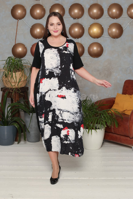 Платье DP 2664-2WH Платье выполнено из штапеля (вискоза 100%), рукава и вставки по бокам - из трикотажной ткани (вискоза 95% эластан 5%).