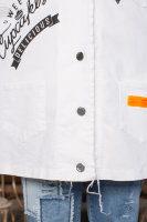 Пиджак джинсовый LV 01003WH Отделка - аппликация, пайетки, буквенный принт, рваные края.