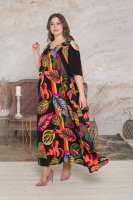 Платье DP 2870BK Платье выполнено из штапеля (вискоза 100%), рукава  - из трикотажной ткани (вискоза 95% эластан 5%).