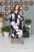 Платье-рубашка DP 70003-1BW Платье-рубашка - из штапеля (вискоза 100%), манжеты и вставки внизу по бокам - из мелкой трикотажной резинки.