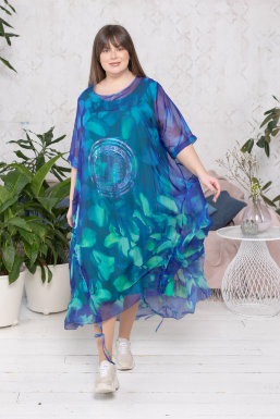 Комплект (платье из шифона и сарафан) DP 2970BL Платье - из шифона (вискоза 100%), сарафан - из мягкой трикотажной ткани (вискоза 95% эластан 5%). У платья по бокам - кулиски.