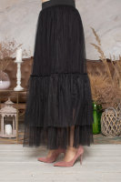 Костюм (юбка и туника) DRK P6269BK Туника и подкладка юбки выполнены из трикотажной ткани, юбка - из сетки (фатина). На тунике - вставки из хлопка с буквенным принтом, широкая трикотажная резинка - по горловине.
