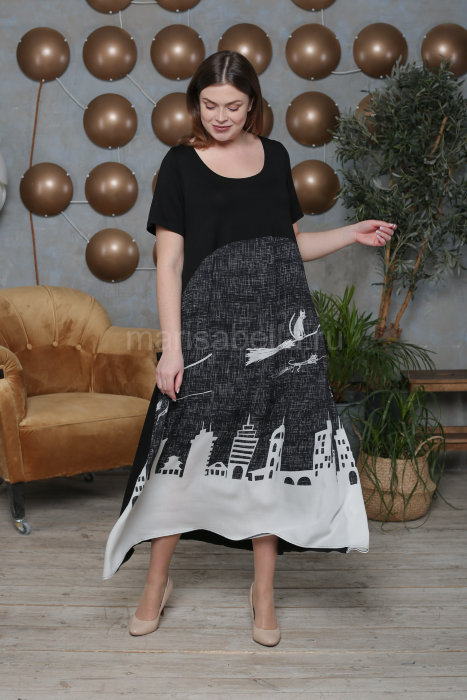 Платье DP 2386-3BK Платье из штапеля, отделка из материала 95% вискозы 5% эластана.
