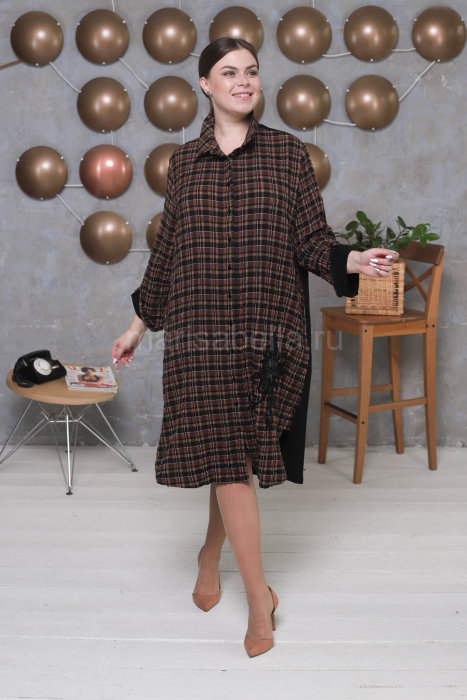 Платье-рубашка DRK B4373BN Отделка платья - аппликация с вышивкой из органзы и принт (бархатный накат).