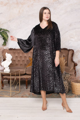 Платье DRK P6029BK Платье выполнено из ткани с объёмным бархатистым рисунком и блёстками. Один рукав - из атласной ткани.