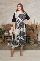 Платье DP 2664-5BW Платье выполнено из штапеля (вискоза 100%), рукава и вставки по бокам - из трикотажной ткани (вискоза 95% эластан 5%).