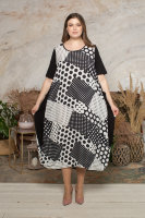 Платье DP 2664-5BW Платье выполнено из штапеля (вискоза 100%), рукава и вставки по бокам - из трикотажной ткани (вискоза 95% эластан 5%).