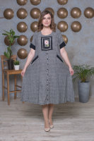 Платье с сарафаном LM 0258BK Платье льняное, отделано тканью (80%-вискоза 20%-хлопок) и аппликацией с вышивкой,сарафан выполнен из штапеля (100%-вискоза).