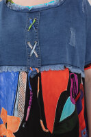 Платье DP 20030BL Две ткани: мягкая трикотажная ткань (хлопок 71% полиэстер 27% эластан 2%) и мягкая джинсовая ткань с рваными потёртостями и необработанными краями (хлопок 95% эластан 5%)