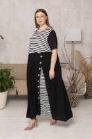 Платье CD 4141BW Платье выполнено в двух тканях: чёрный цвет (штапель- вискоза 100%) и полосатая ткань (трикотаж-вискоза 95% эластан 5%). 