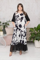 Платье DP 2961WH Платье - из штапеля (вискоза 100%), рукава - из трикотажной ткани (вискоза 95% эластан 5%), отделка понизу - шифон (вискоза 100%)