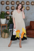Платье CNG 1603BN Платье -  льняное, отделка - аппликация из лоскутов ткани с необработанными краями.