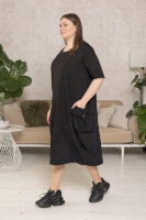 Платье DP 20016BK Комбинация двух тканей: мягкой трикотажной (хлопок 95% эластан 5%) и эластичной рубашечной (хлопок 74% полиамид 23% эластан 3%). Отделка - объёмные накладные карманы, по бокам - кулиски.  