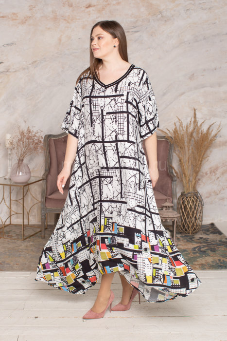 Платье MY 21320WH Платье выполнено из штапеля, вырез отделан тонкой трикотажной резинкой,  подол изнутри завязывается, создавая различные оригинальные силуэты.