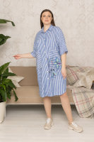Платье-рубашка SL 1680BL Ткань не тянется, отделка - накладные карманы, принт с блёстками.