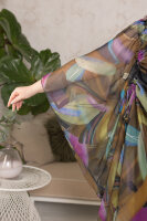 Комплект (платье из шифона и сарафан) DP 20018BK Платье - из шифона (пр-во Италия), сарафан - из мягкой трикотажной ткани (вискоза 95% эластан 5%). Впереди сбоку у платья - кулиска, на сарафане - серебристый принт.