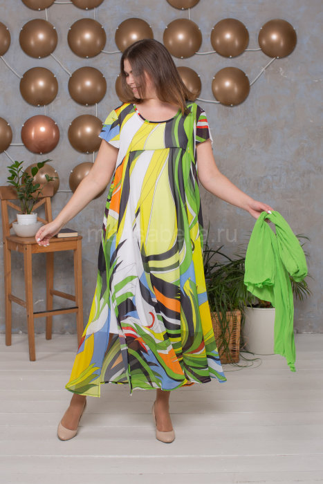 Комплект (платье с шарфом и сарафан) CD 3841GN Платье и шарф - из шифона (вискоза 100%), сарафан - из трикотажной ткани (вискоза 95% эластан 5%). Размеры шарфа 180х65 см.