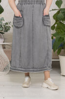 Костюм джинсовый (юбка и жакет)-тенсель RF 1535GY Тонкая шелковистая джинсовая ткань - тенсель, юбка -  на круговой резинке, навесные карманы.