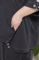 Брючный костюм джинсовый (тенсель) MY 23594BK Тонкая шелковистая джинсовая ткань - тенсель. Отделка - принт, вставки из сетки, необработанные края.