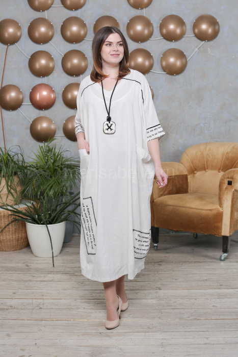 Комплект (платье с кулоном и сарафан) DRK B4145WH Платье - лён с люрексом, сарафан - хлопок 100%. Отделка - аппликация с буквенным принтом.