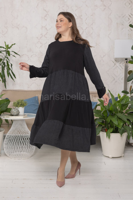 Платье AL 226112BK Платье выполнено в двух тканях: мягкая трикотажная ткань с эластаном и микровельвет.